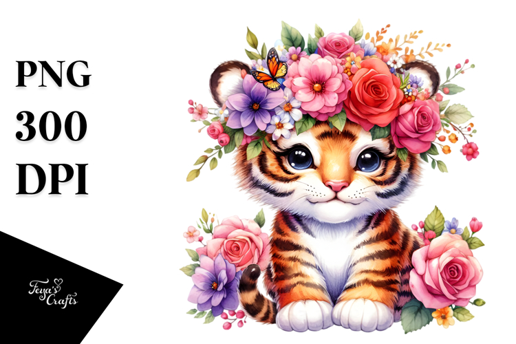 Watercolor Tiger Flower Crown Clipart