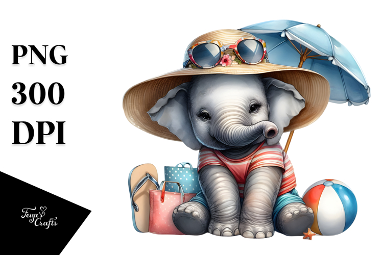 Digital Watercolor Baby Elephant PNG