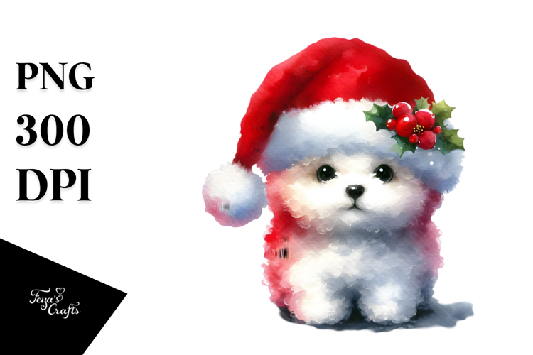 Cute Bichpoo with Santa Hat, PNG example image 1