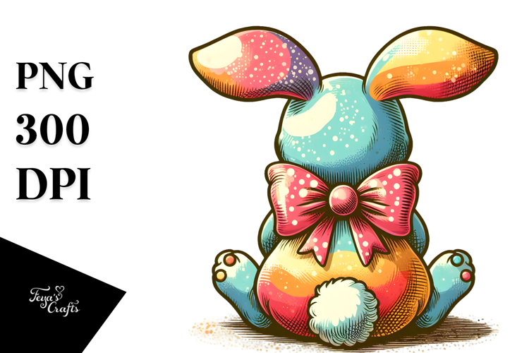 Retro Vintage Bunny Sitting, Watercolor PNG