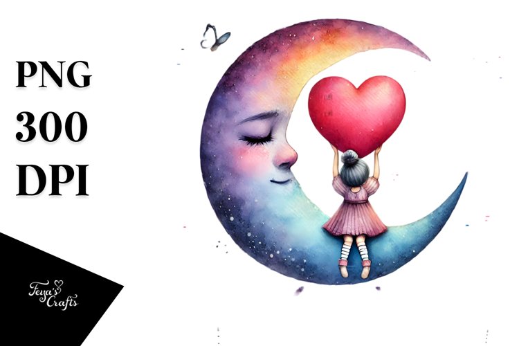 Colorful Pastel Moon with Heart