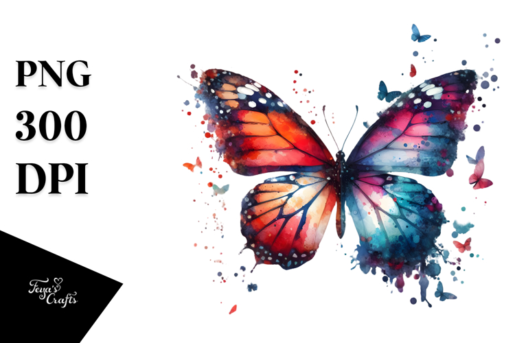 Colorful Butterfly with Splashes PNG