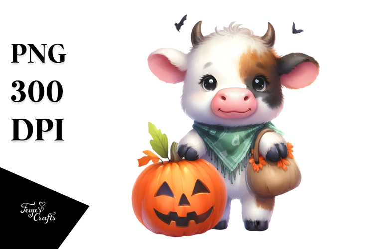 Vibrant Cute Cow Halloween PNG
