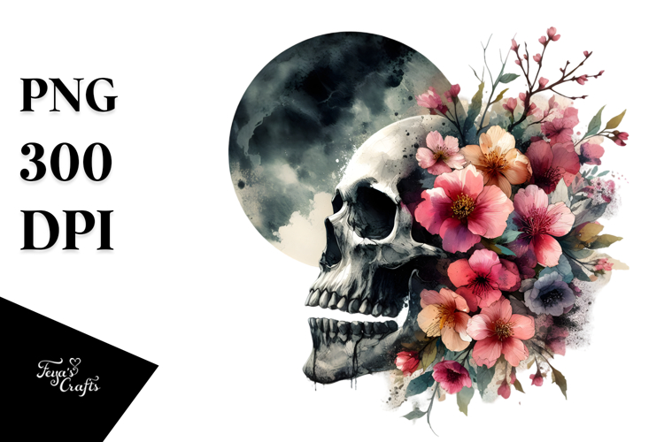 Skull with Spring Flowers Circle PNG