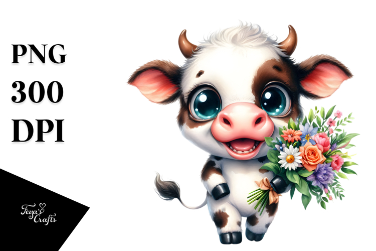 Watercolor Baby Cow Big Eyes Standing Up | Sublimation
