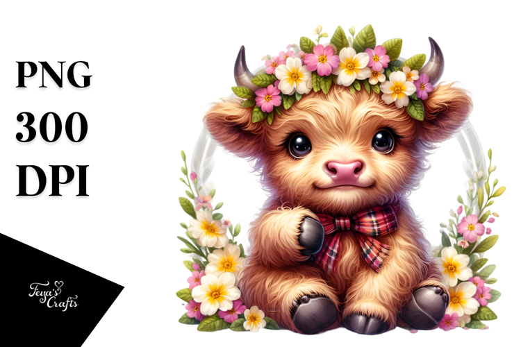 Cute Baby Highland Cow with Thumbs Up Clipart
