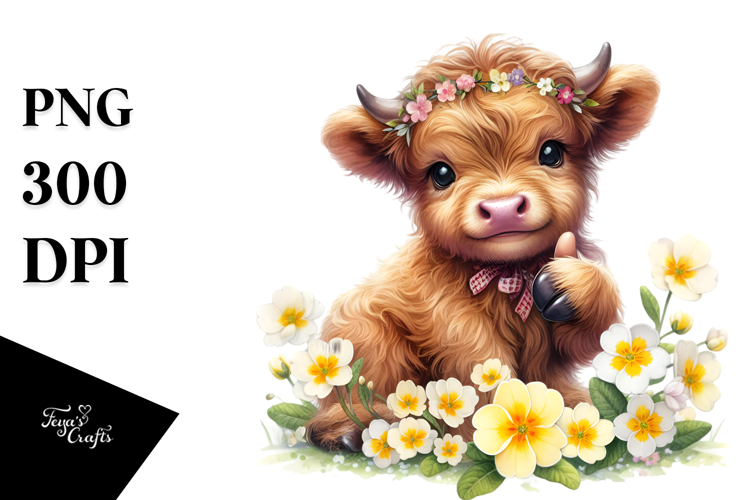 Cute Baby Highland Cow Watercolor Clipart Title
