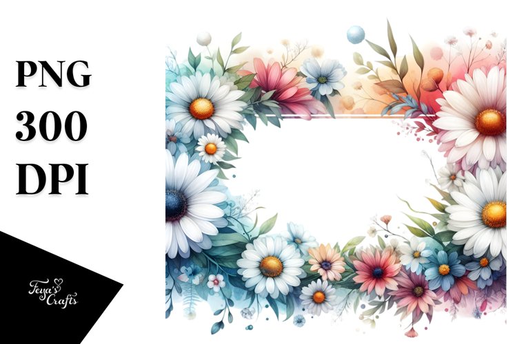 Horizontal Watercolor Abstract with Daisy | Colorful Frame