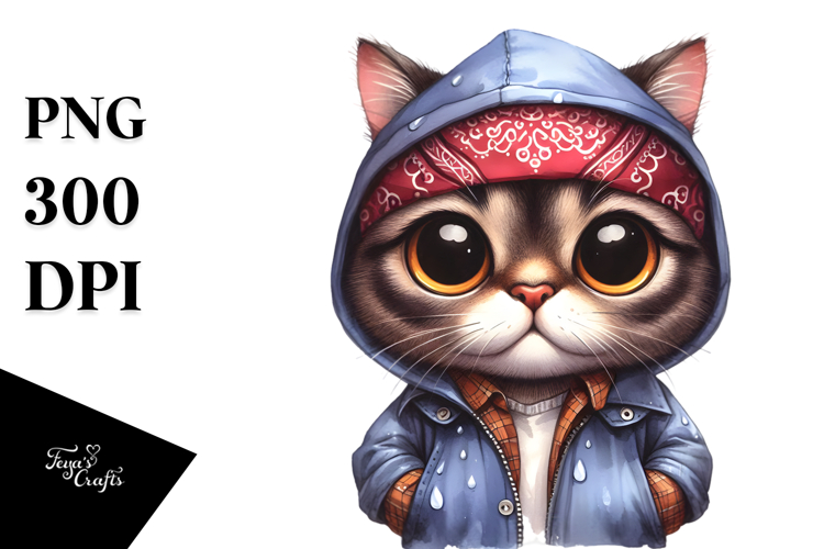 Watercolor Cat Wearing Raincoat | Sticker