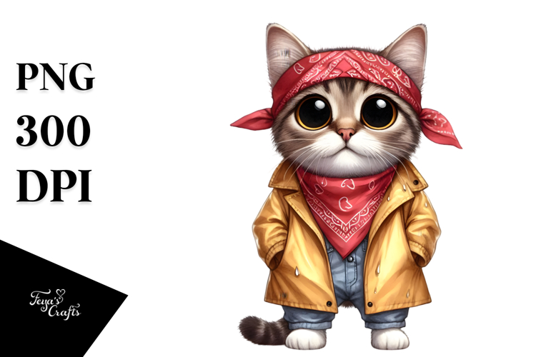 Watercolor Cat Wearing Raincoat | Sticker