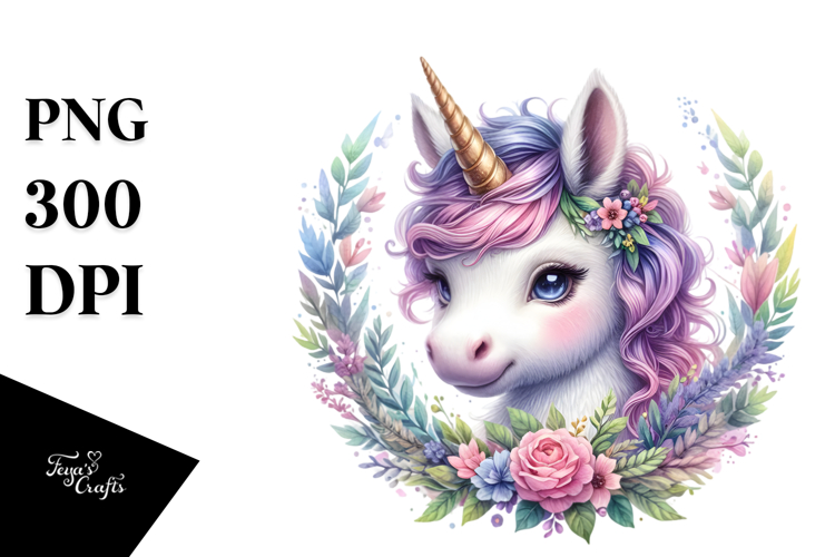 Detailed Watercolor Baby Unicorn, PNG