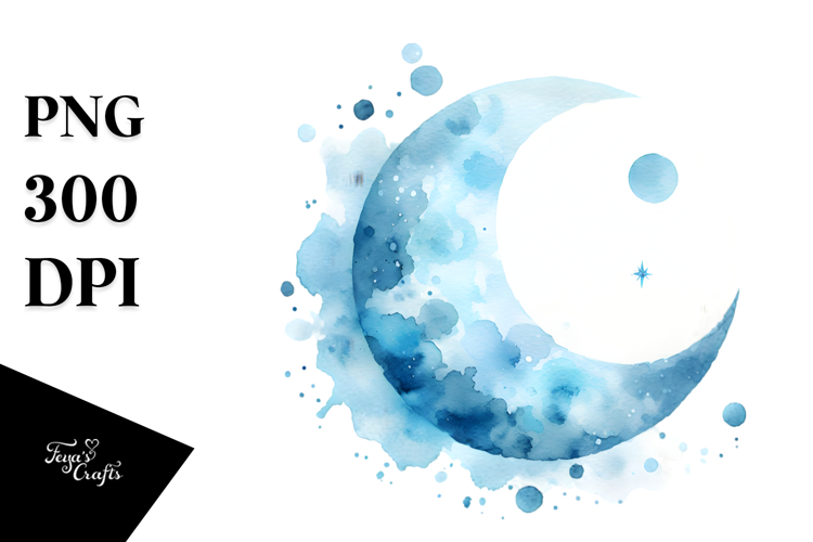 Whimsical Blueish Moon Watercolor Clipart Title
