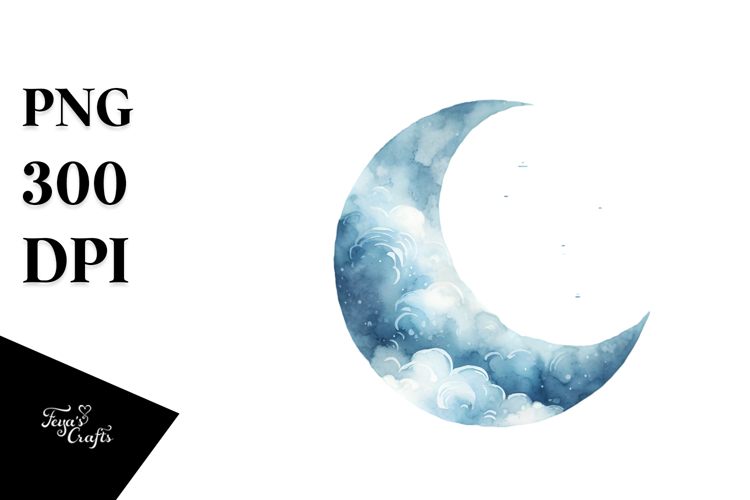 Whimsical Blueish Moon Watercolor Clipart Title