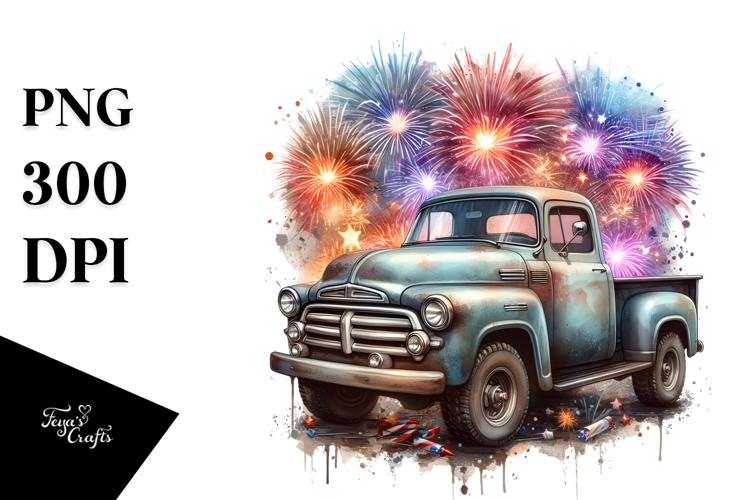 Vintage Dirty Pickup Truck Fireworks | Sublimation Clipart