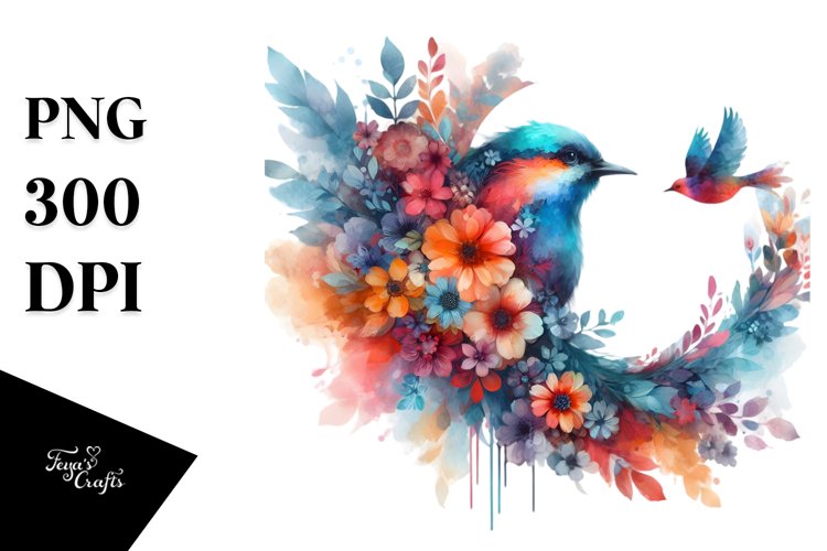 Vibrant Bird Half Flowers Clipart