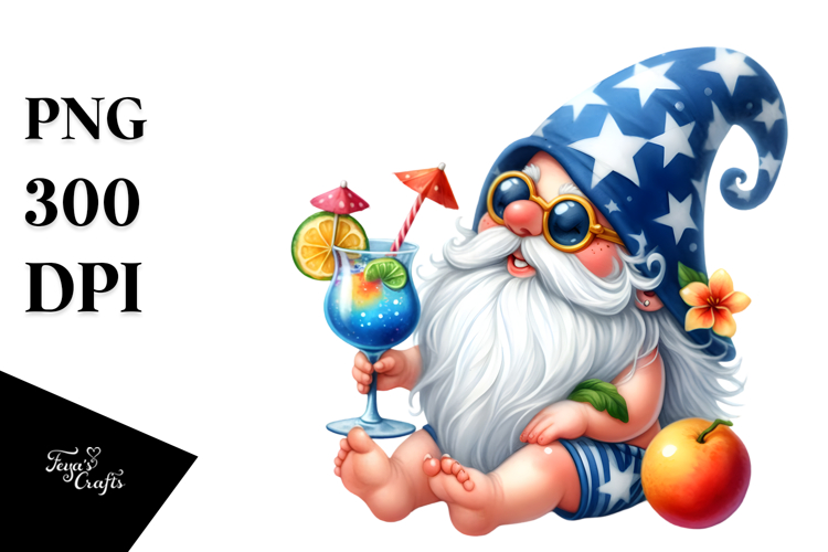 Whimsical Gnome Drinking Cocktail PNG