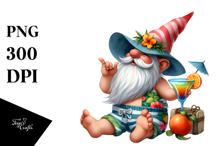 Whimsical Gnome Drinking Cocktail PNG