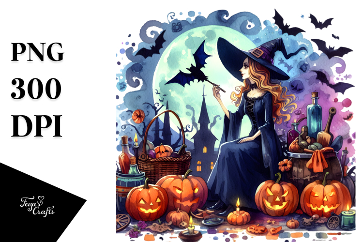 Witch Halloween Scene Clipart