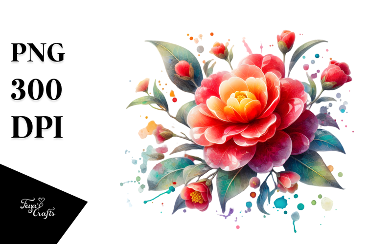 Camellia Watercolor Splash PNG