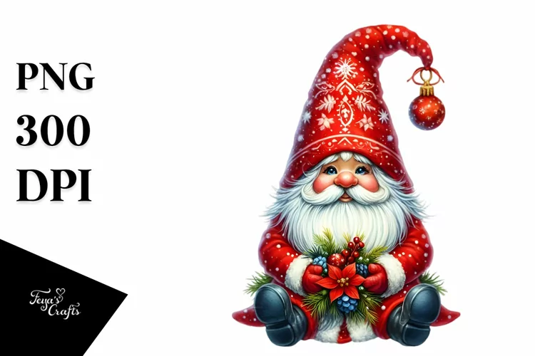 Christmas Gnome,Watercolor PNG