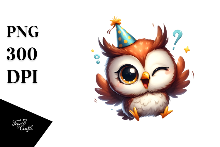 Cute Owl with Party Hat, Transparent PNG