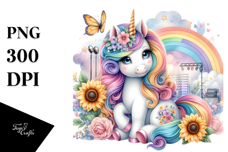 Colorful Unicorn with Stage PNG