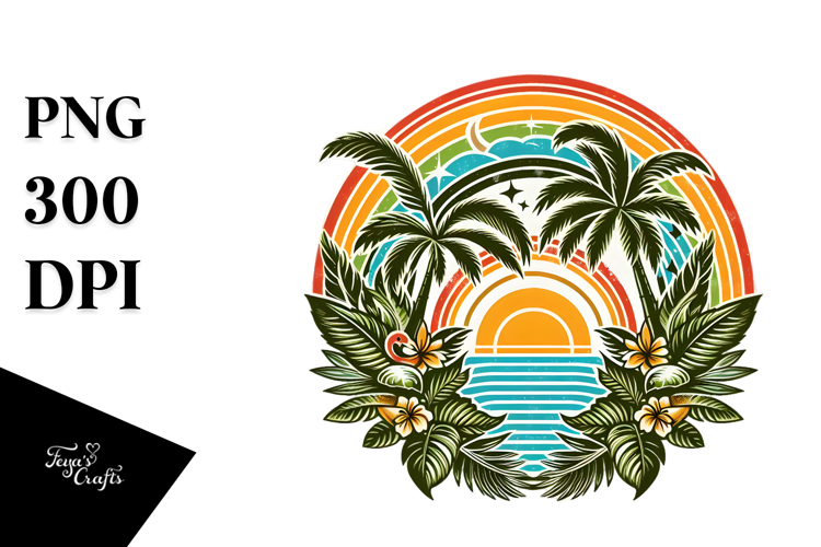 Vintage Tropical Rainbow, Clipart