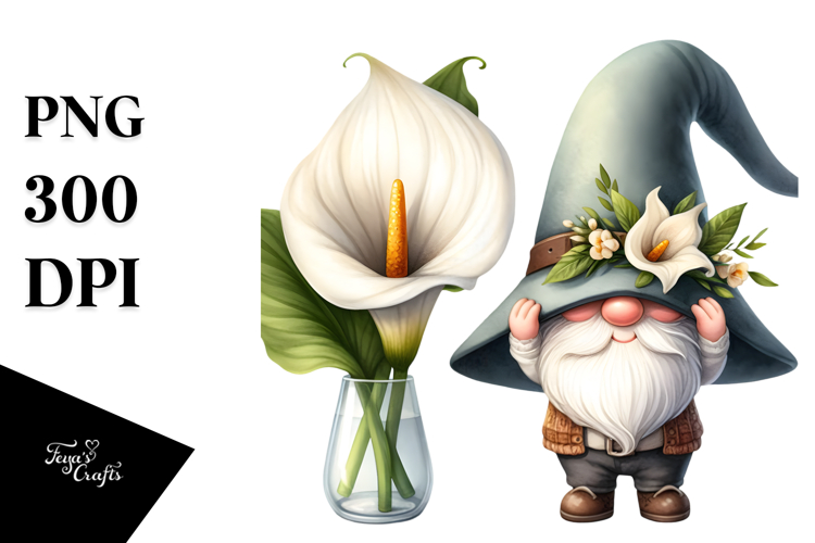 Cute GNOME with Calla Lily PNG
