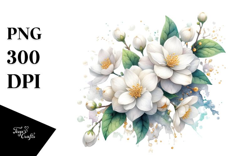 Jasmine with Golden Details, Vibrant PNG example image 1