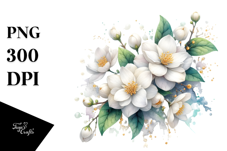 Jasmine with Golden Details, Vibrant PNG