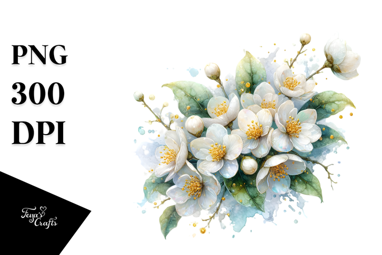 Jasmine with Golden Details, Vibrant PNG
