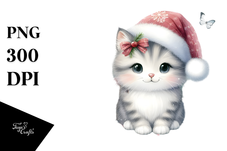 Cute Cat with Christmas Decorations, PNG