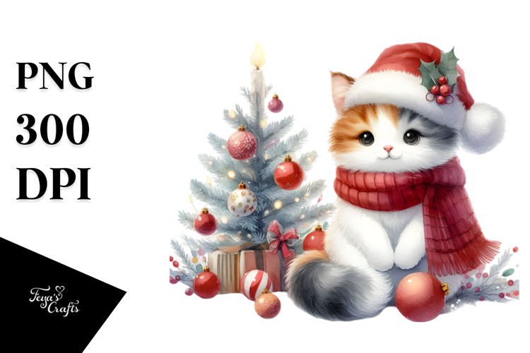Vibrant Cat with Christmas Decor, High-Quality PNG