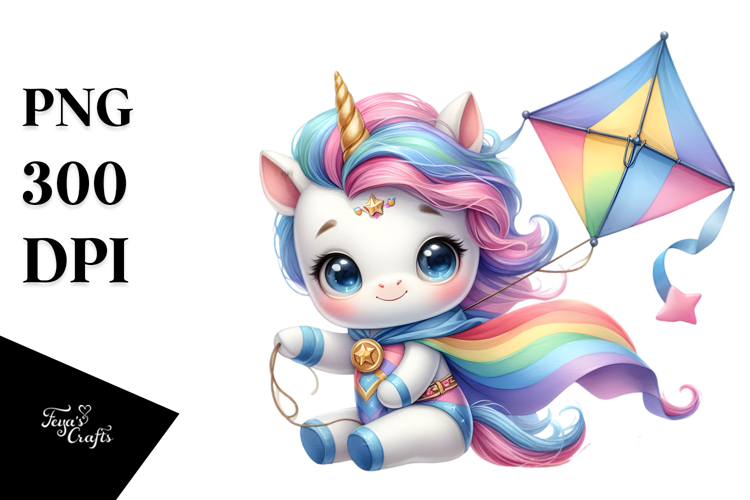 Cute Unicorn Hero Watercolor Clipart Title