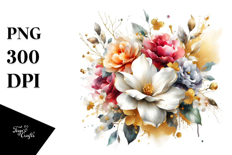 Vibrant Bouquet Gold Foil Gardenia Splash | Sublimation |