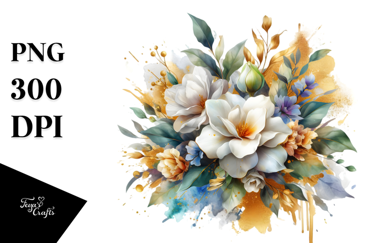 Vibrant Bouquet Gold Foil Gardenia Splash | Sublimation |