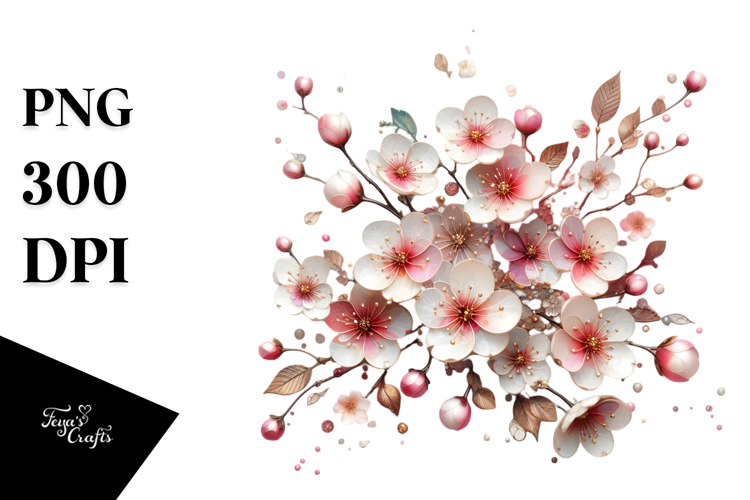 Blossom with Metallic Insertions, Watercolor Splash PNG