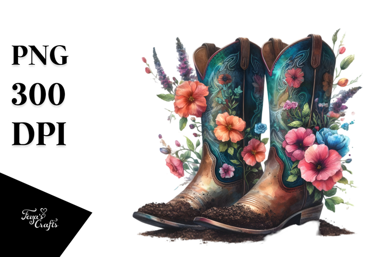 Colorful Cowboy Boots Watercolor Clipart Title