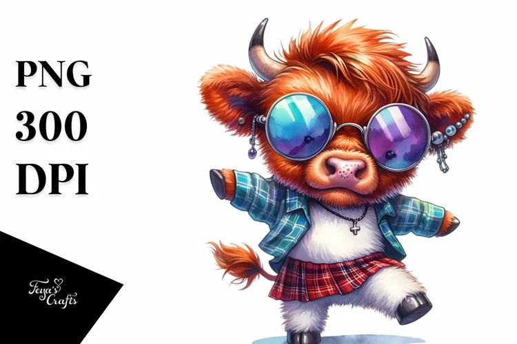 Funny Baby Highland Cow Dancing PNG