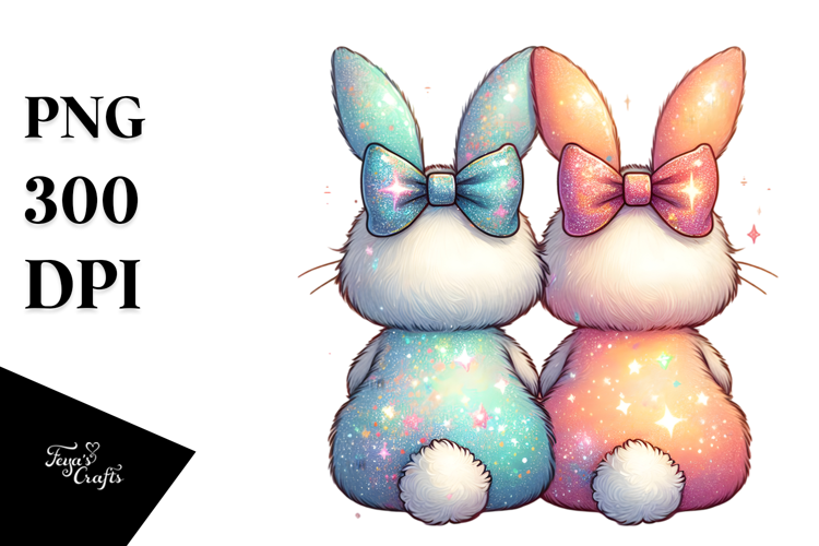Vintage 2 Bunnies View from Back, PNG