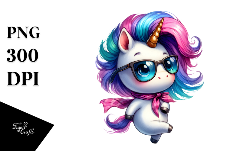 Vibrant Cute Unicorn, Watercolor PNG
