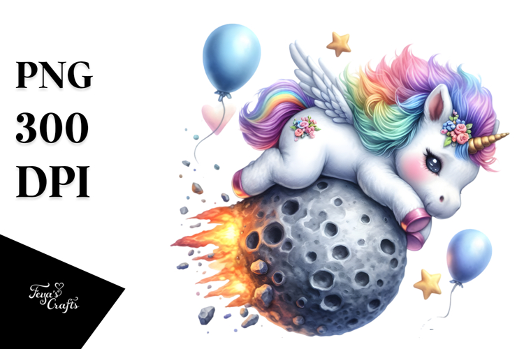 Cute Unicorn Meteor Watercolor Clipart Title