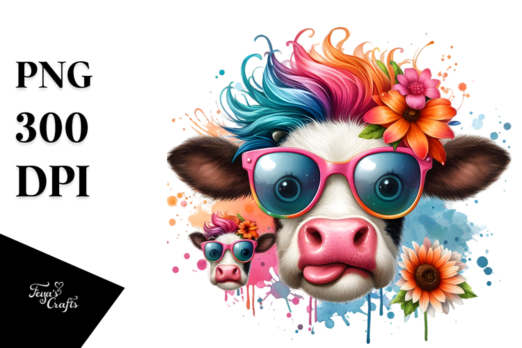 Funny Crazy Cow with Cool Hair PNG