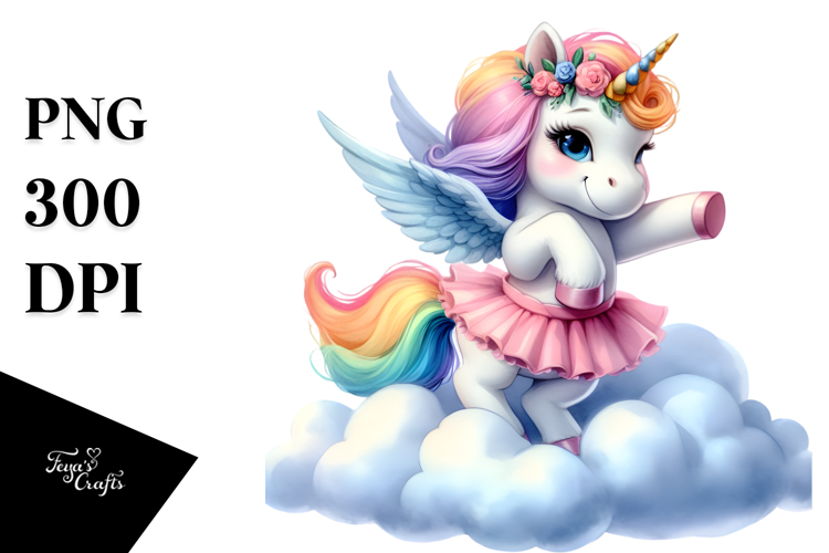 Cute Unicorn Dancer Watercolor Clipart Title