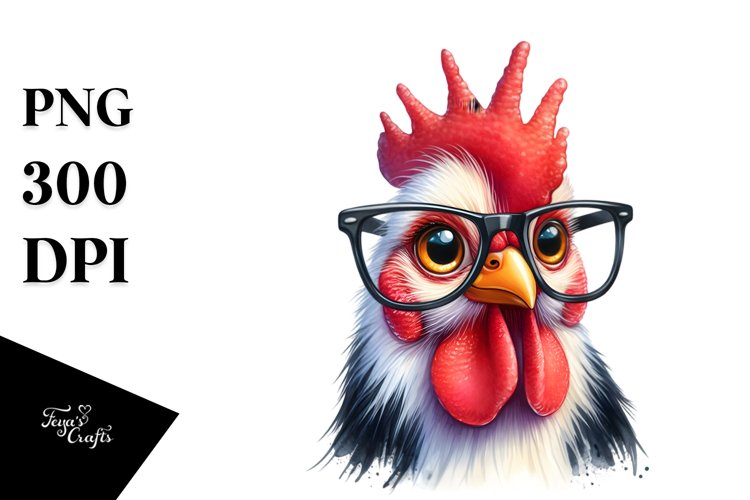 Watercolor Chicken Portrait with es and Funny Haircut example image 1