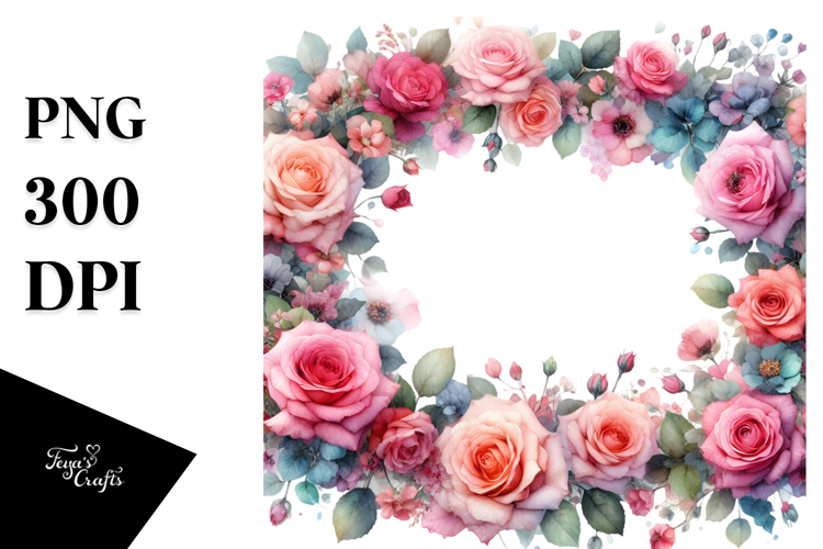 Colorful Floral Frame Roses PNG