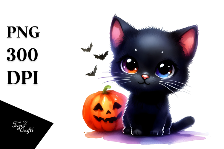 Baby Black Cat Halloween PNG