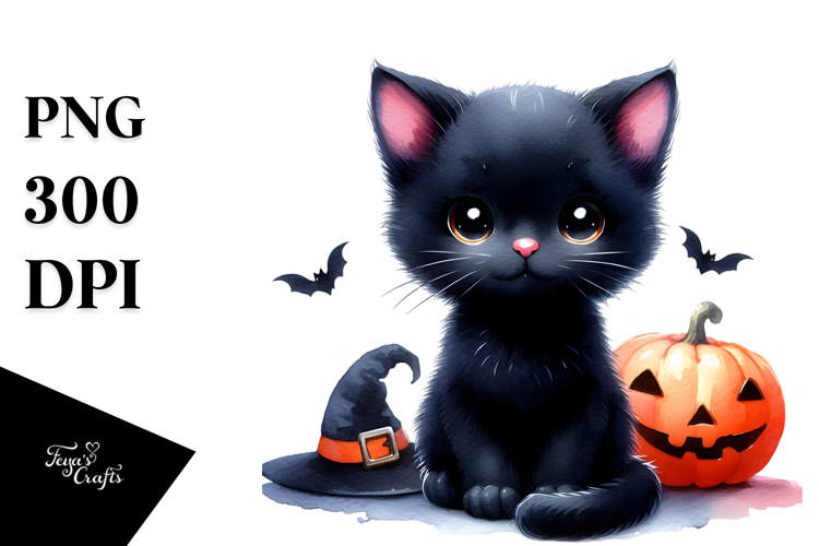Baby Black Cat Halloween PNG