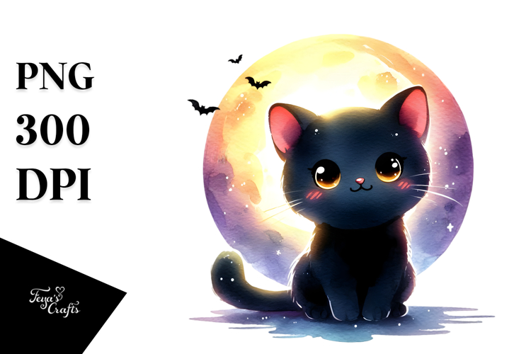 Baby Black Cat Halloween PNG