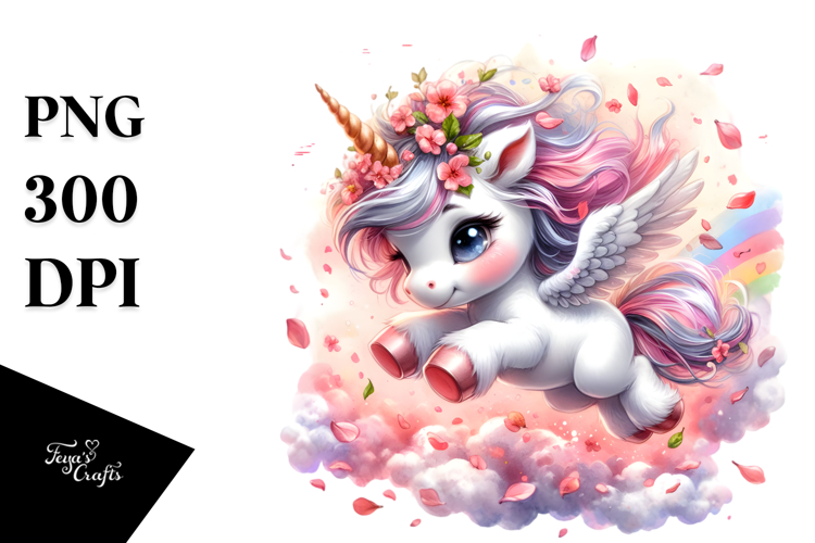 Cute Unicorn Spring Petals Watercolor Clipart Title